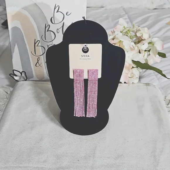 Elegant Pink Sparkle Dangle Earrings Elegant Wear Special Ocassion Luxury - Picture 2 of 6